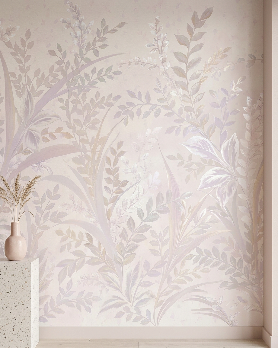 Fototapet cu flori și plante – Ierburi roz pastel delicate, vlies premium la comandă