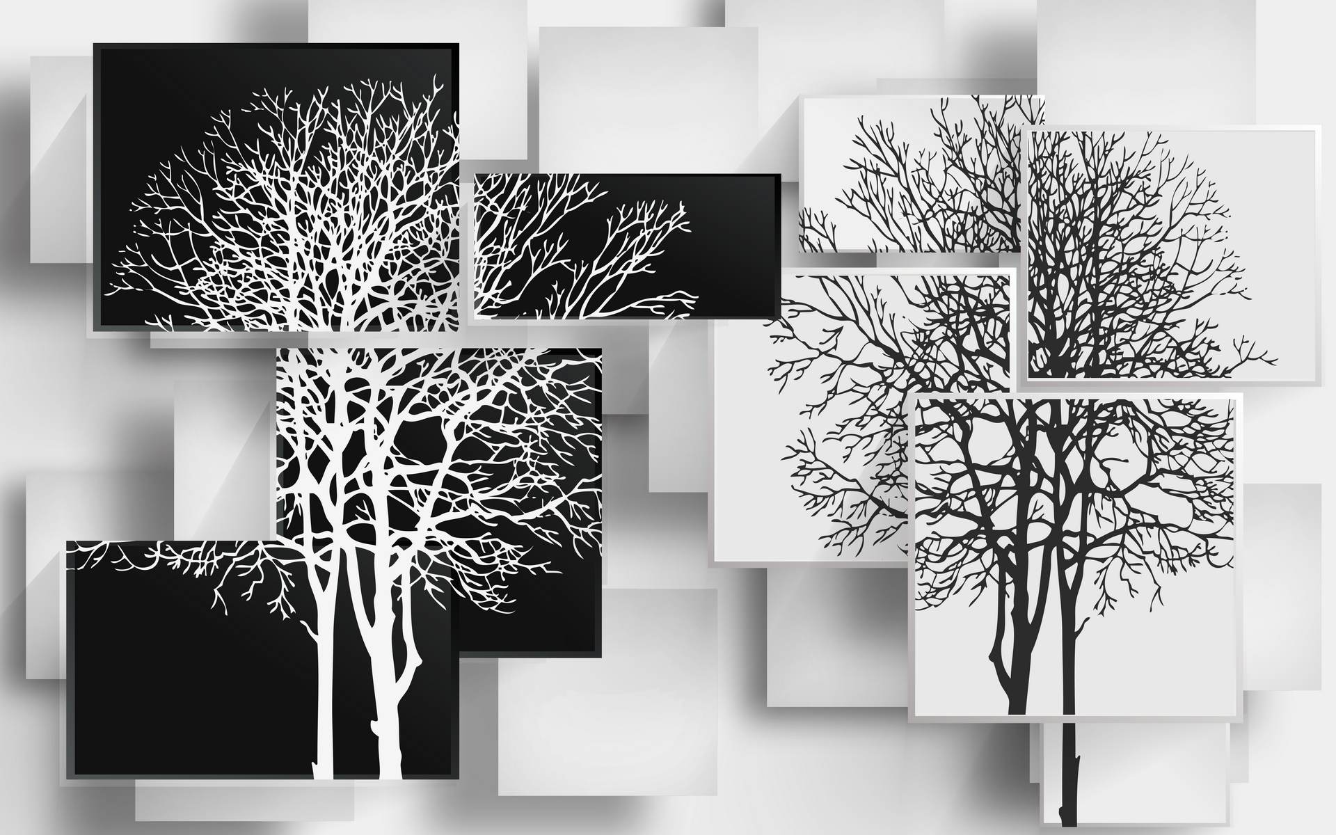 Copaci abstracti alb-negru