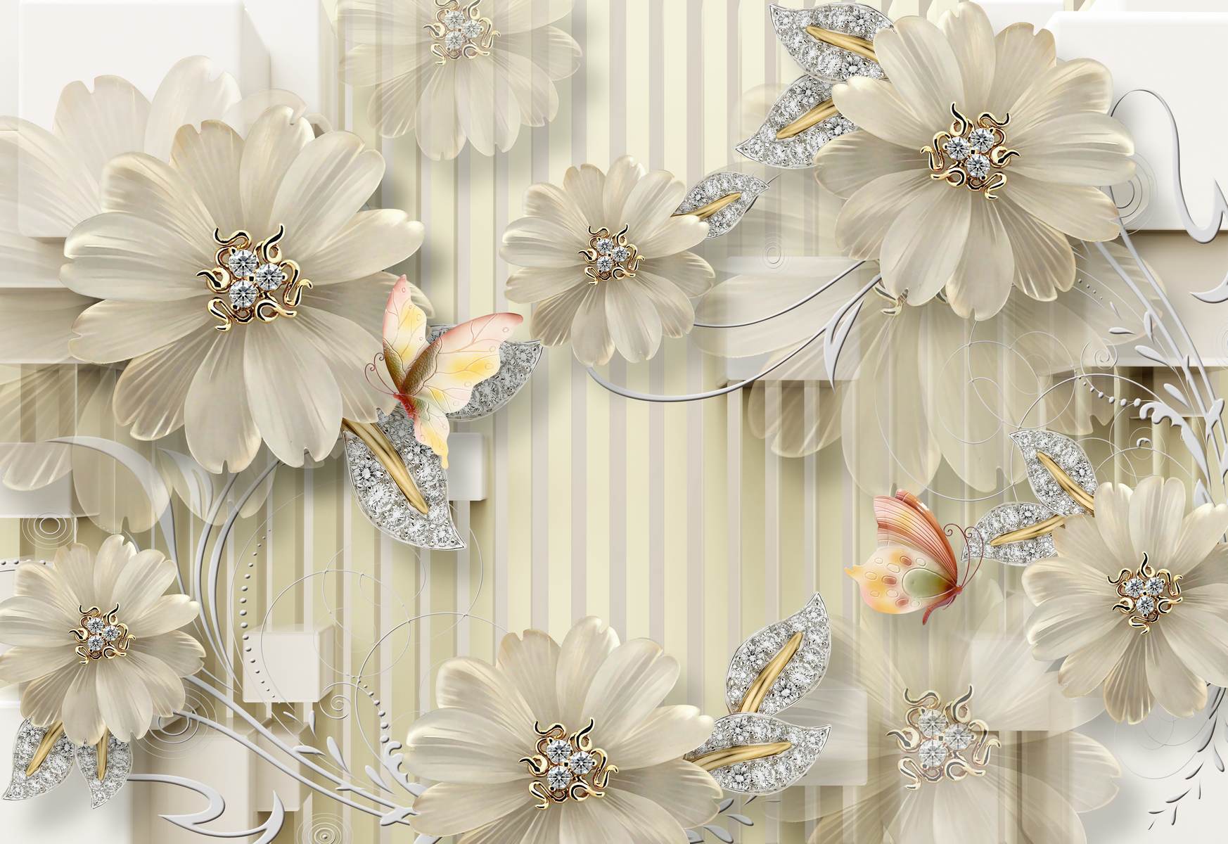 Flori elegante crem cu accente diamantate