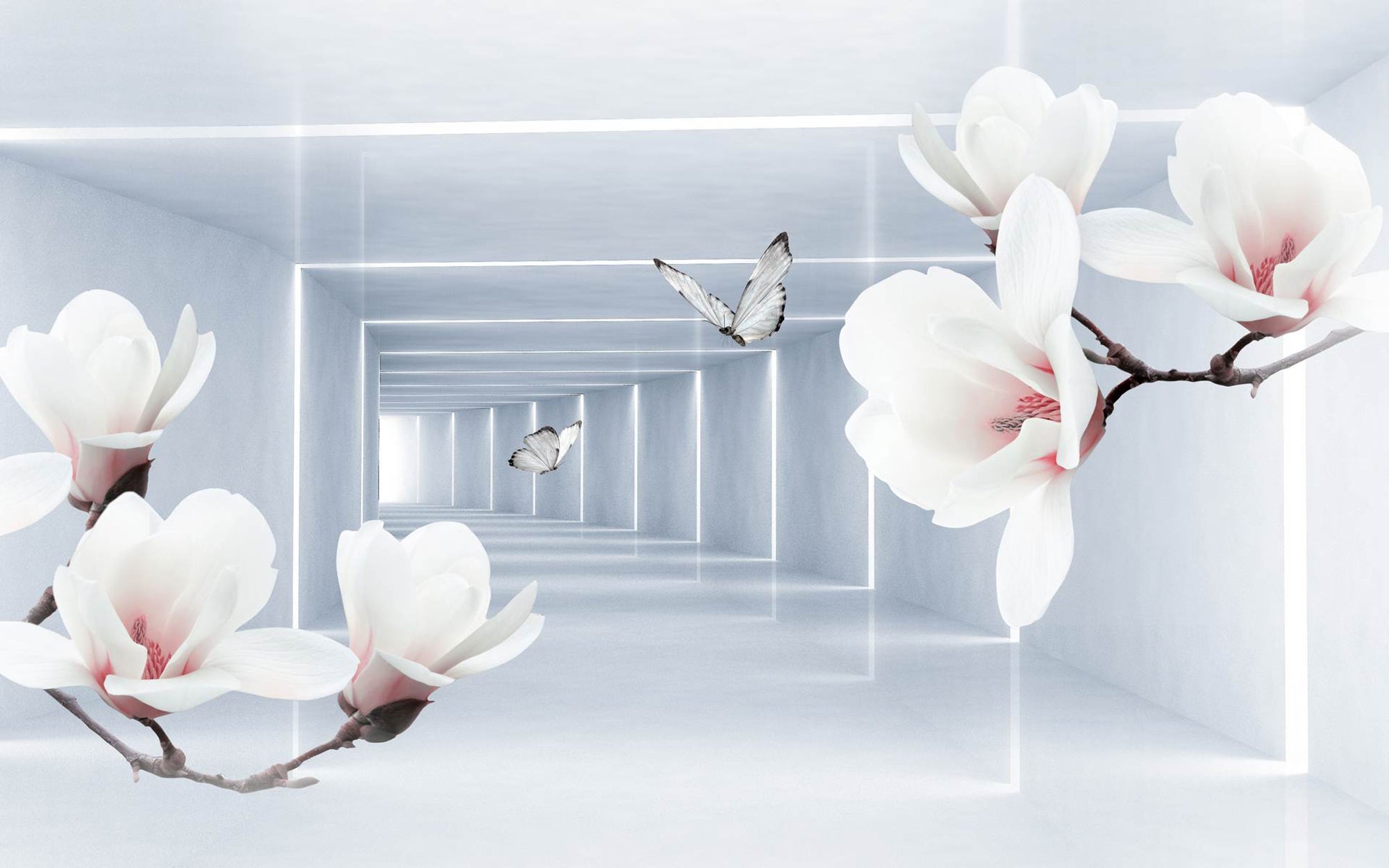 Tunel 3D cu magnolii albe