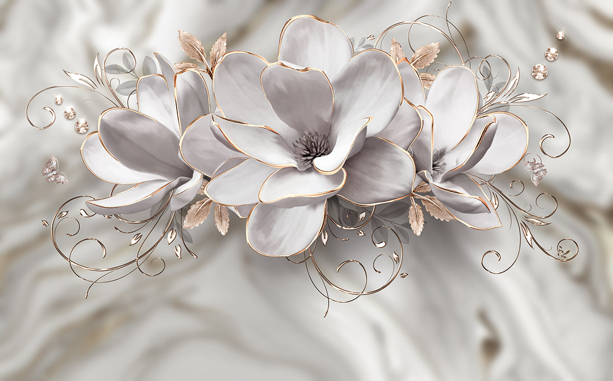 Magnolii elegante pe fundal marmorat