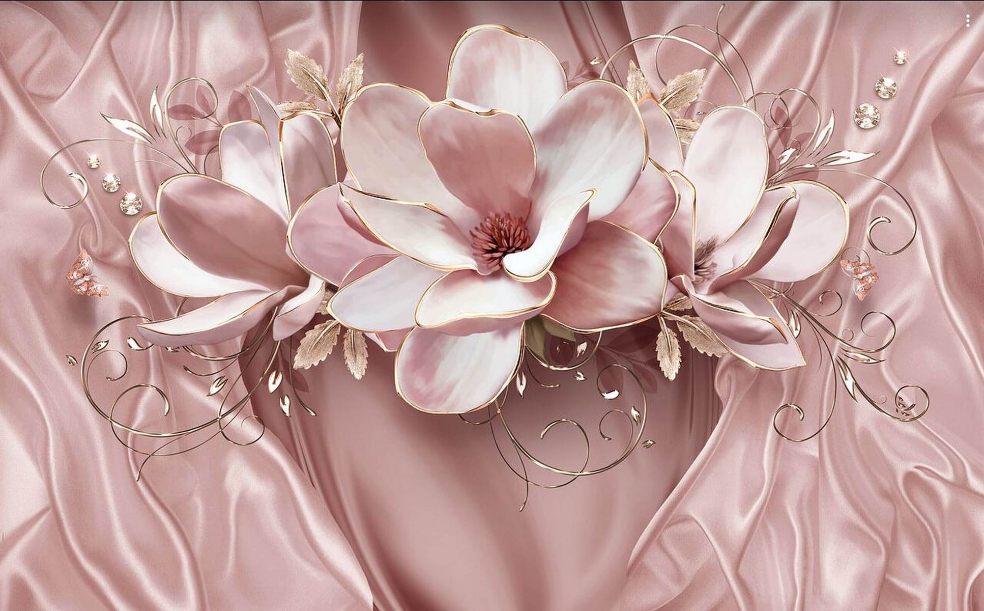 Magnolii roz pe fundal satinat