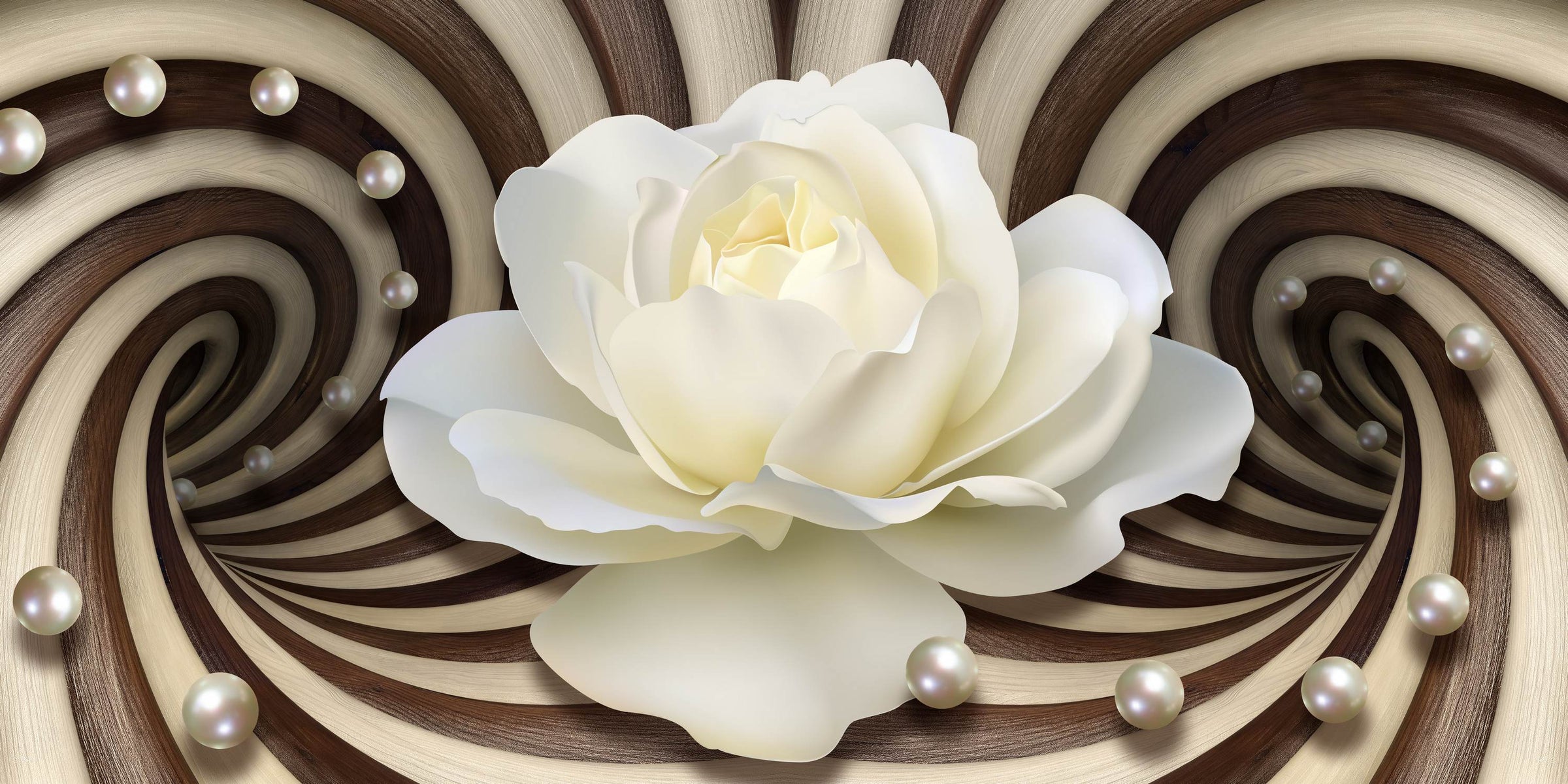 Trandafir alb cu spirale abstracte 3D