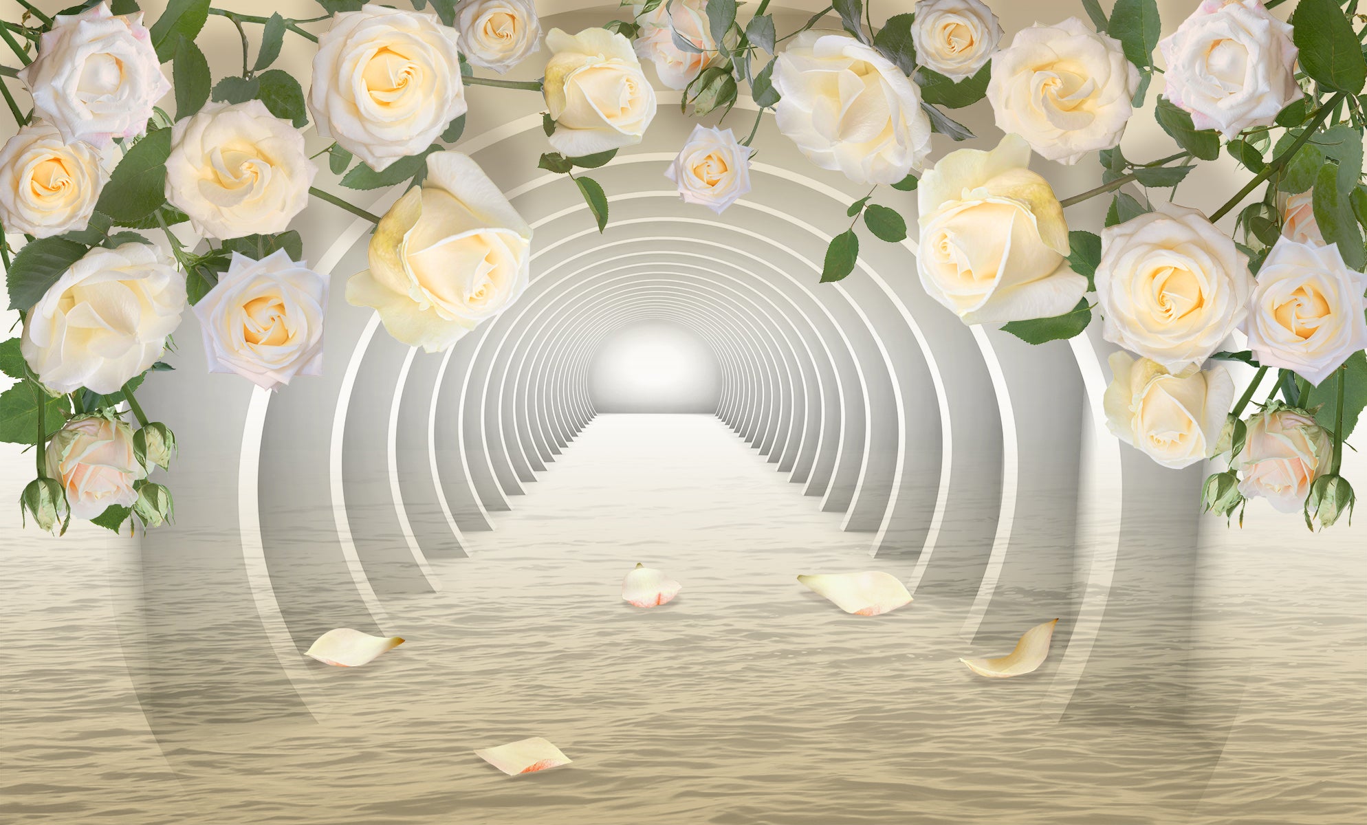 Tunel floral cu trandafiri albi 3D