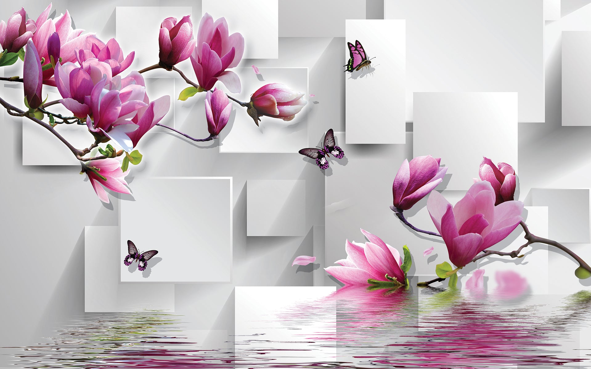 Magnolii și reflexii roz