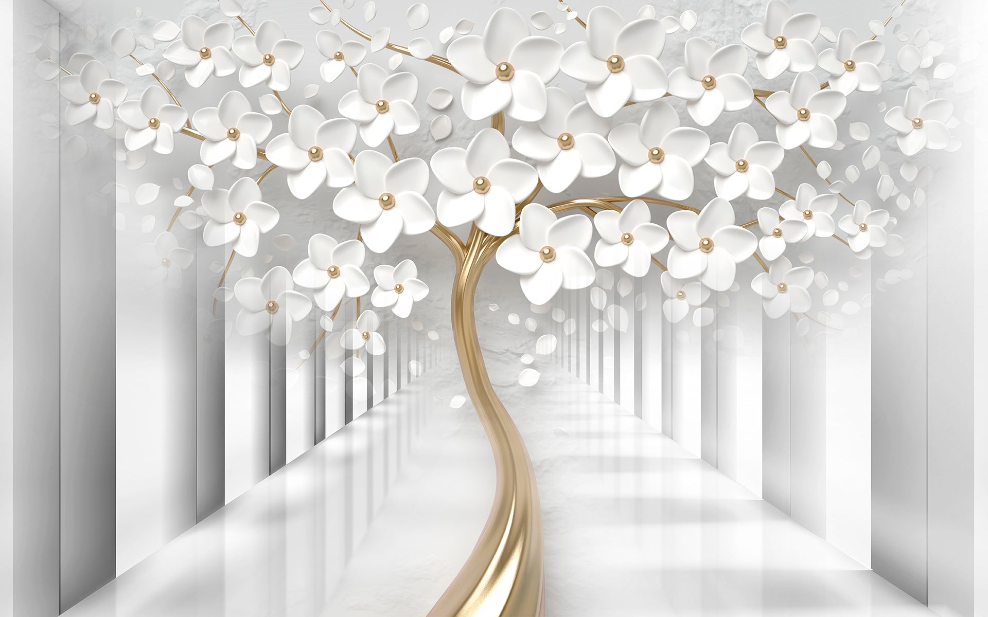 Copac floral alb elegant 3D