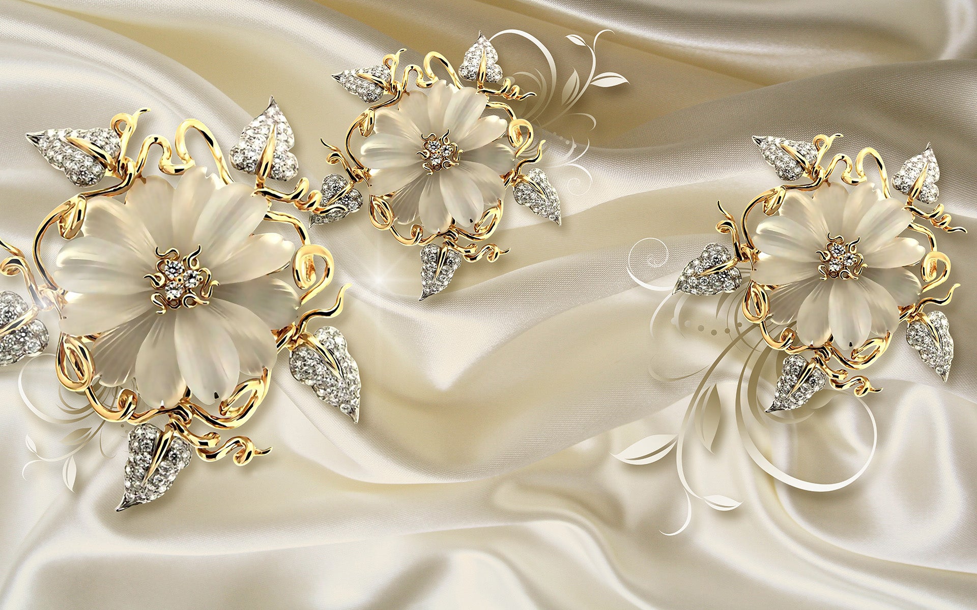 Flori luxoase aurii pe satin 3D