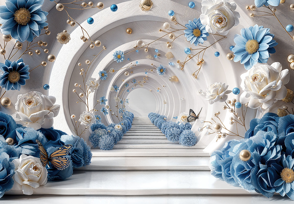 Tunel floral albastru cu trandafiri