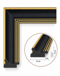 Ramă decorativă neagră cu linii aurii – baghetă elegantă