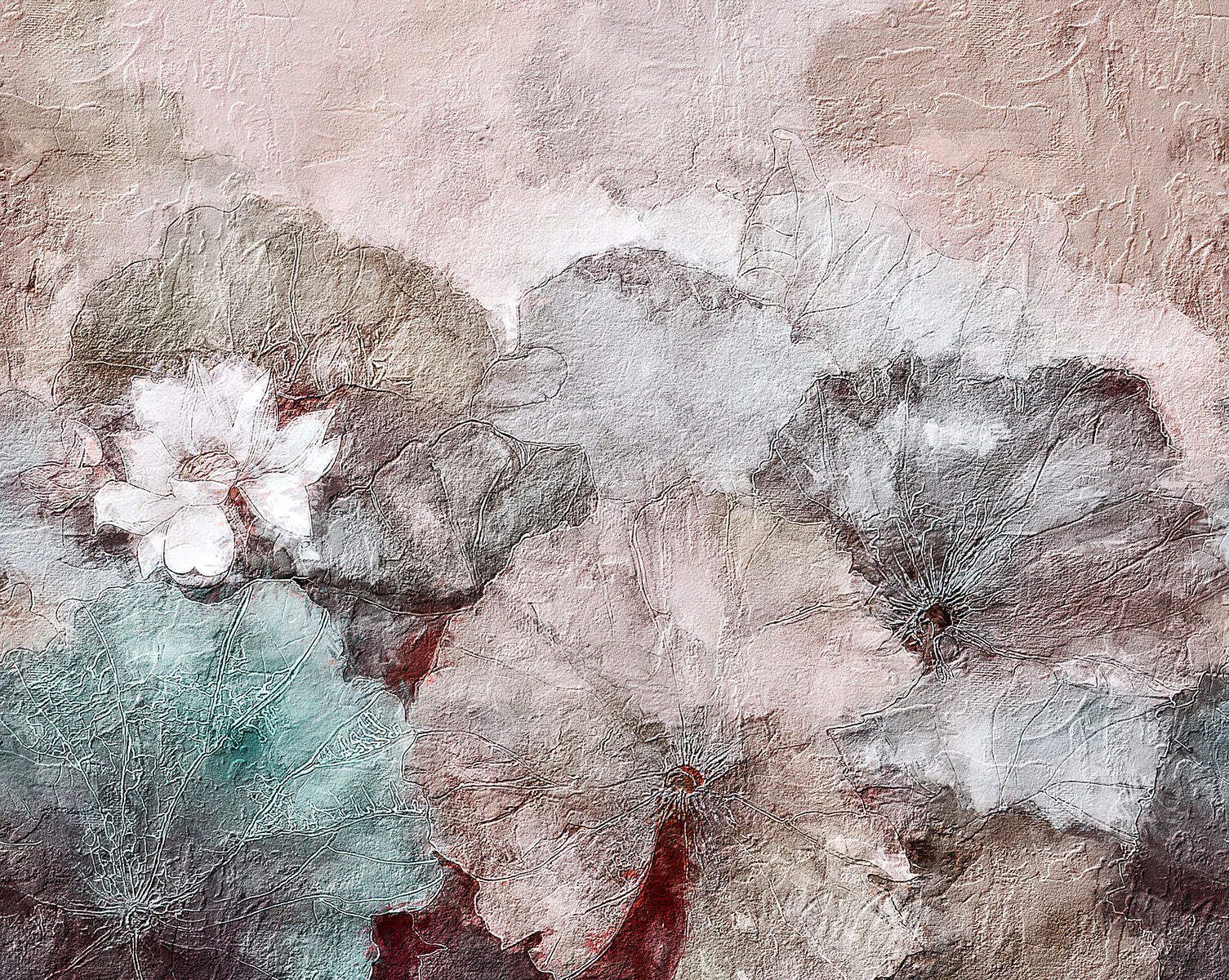 Flori abstracte gri cu turcoaz