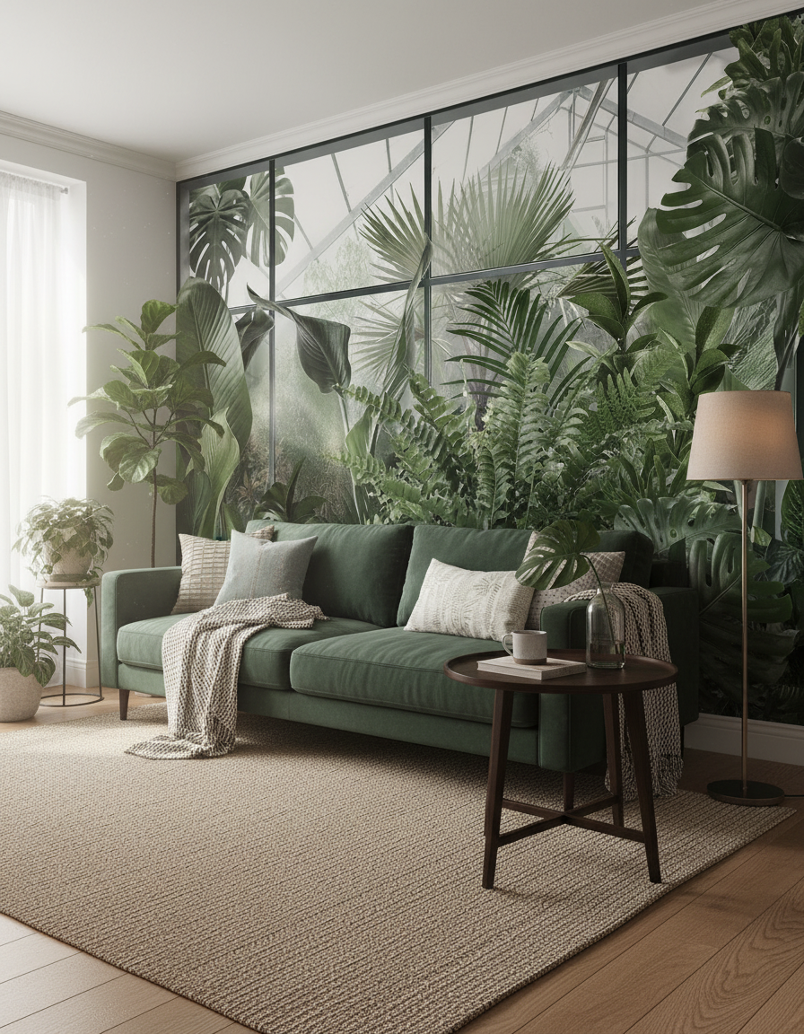 Seră verde cu plante tropicale