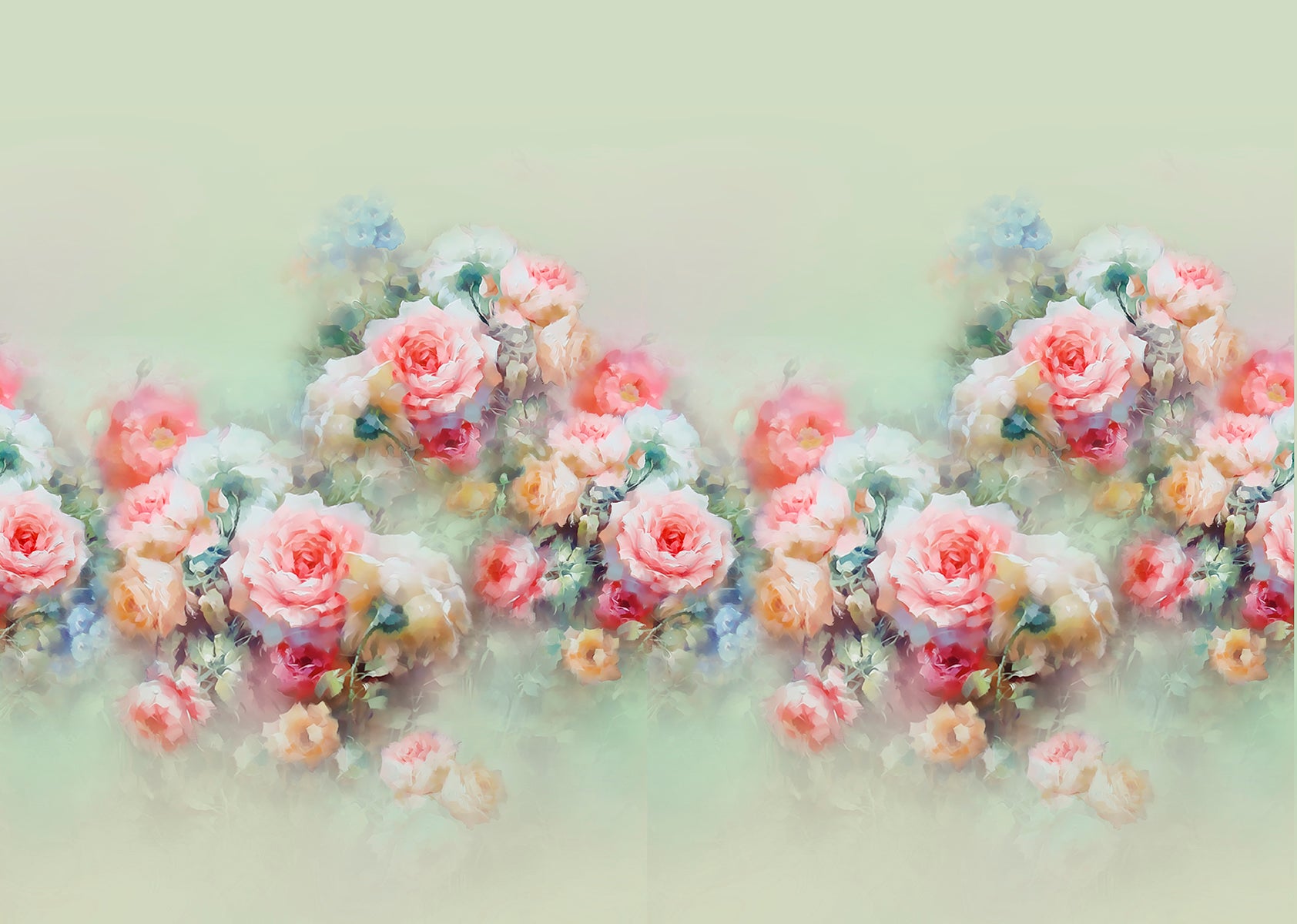 Buchet floral pastel pe fundal verde