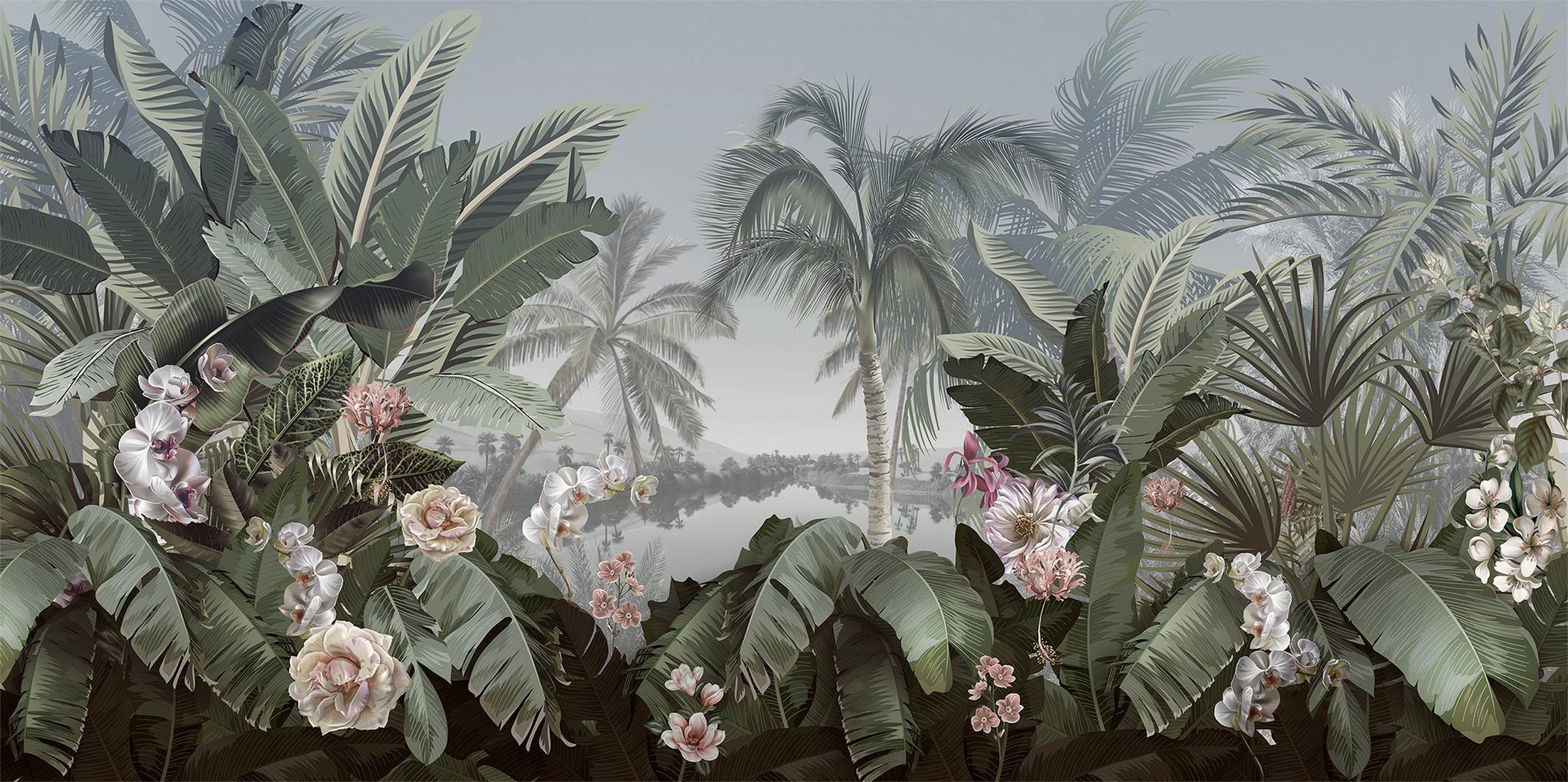 Jungla tropicale pe frunze gri