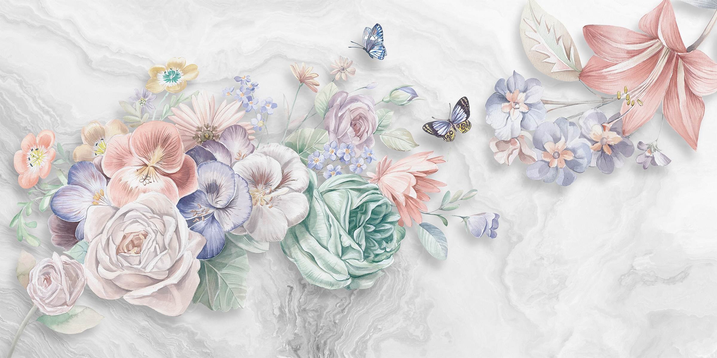 Flori pastel pe fundal marmorat