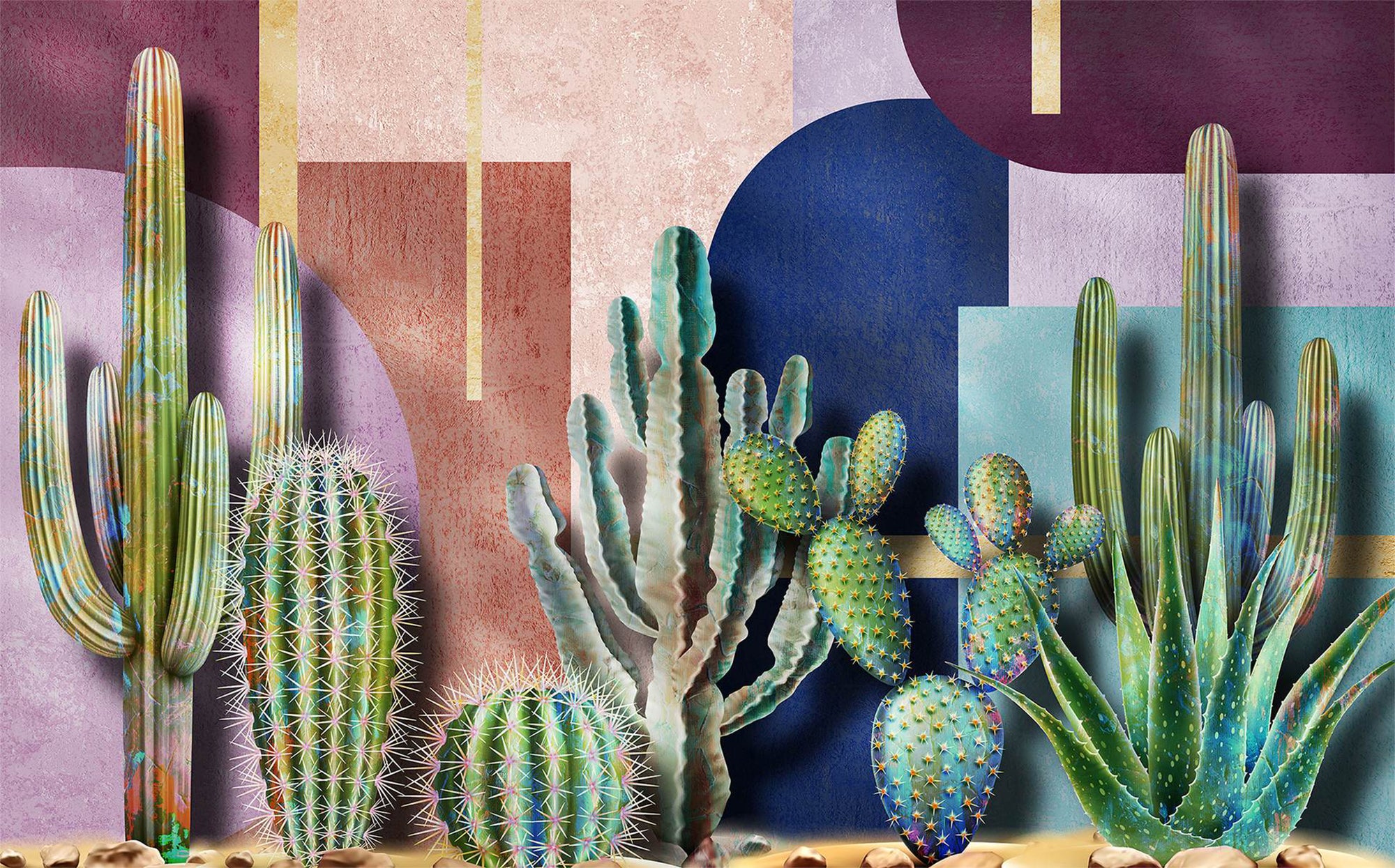 Cactuși colorați în stil modern