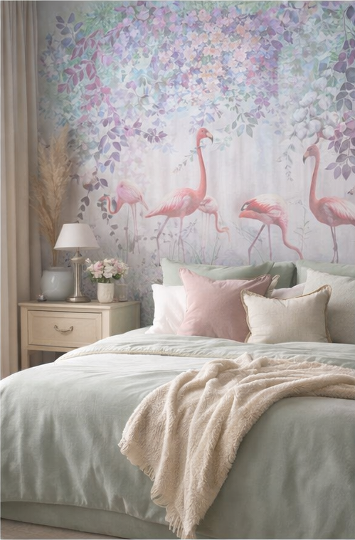 Flamingo roz cu flori delicate