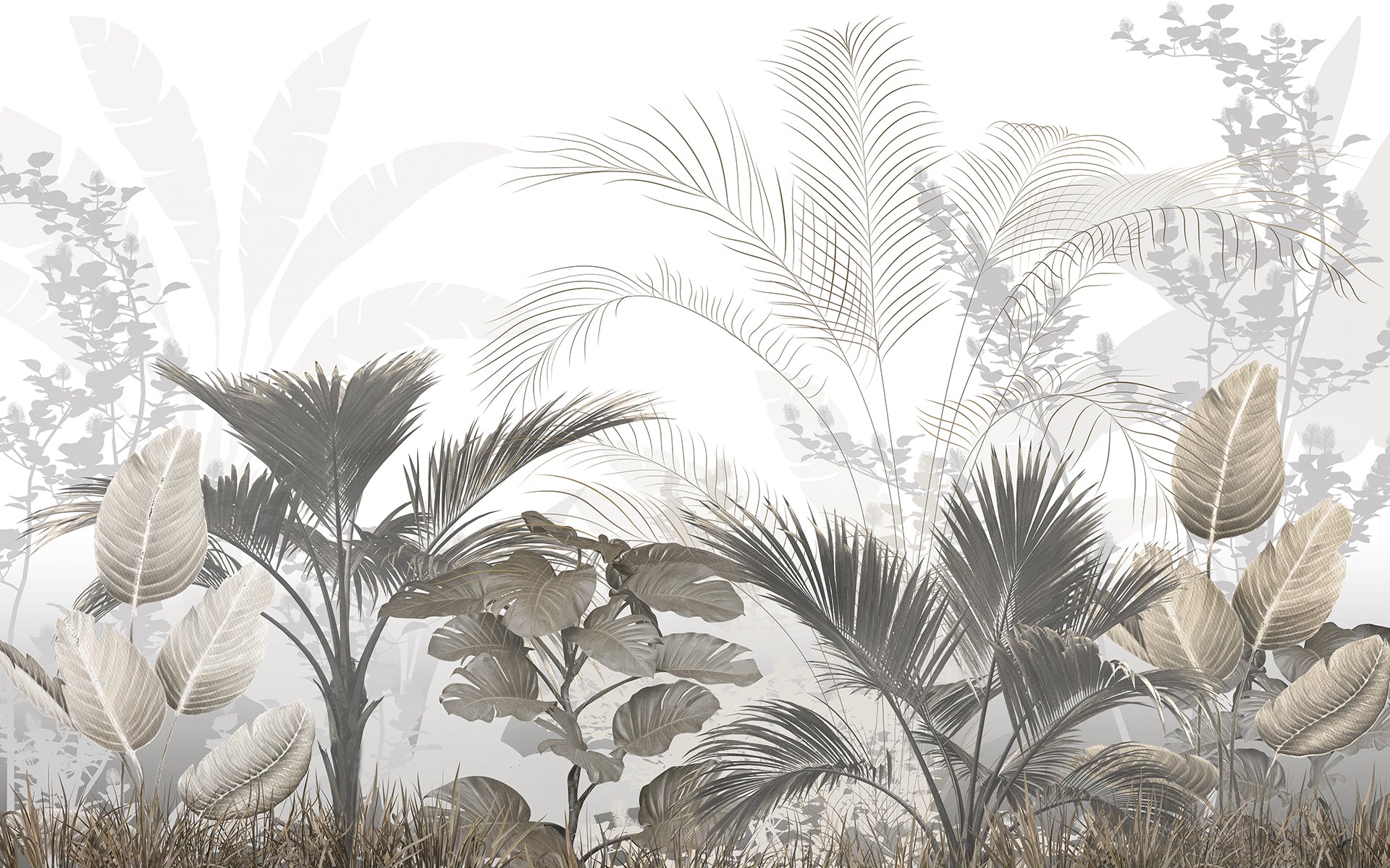 Peisaj tropical gri cu palmieri