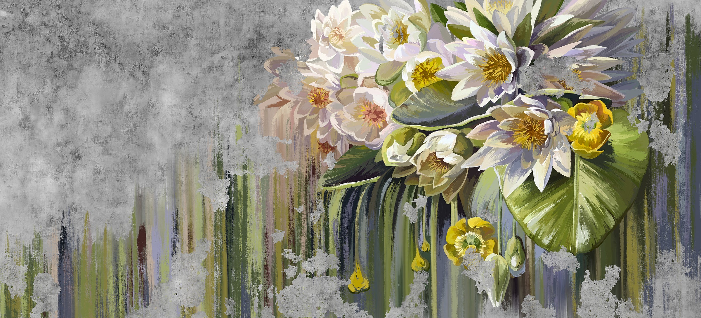 Buchet de nuferi picturali pe fundal abstract
