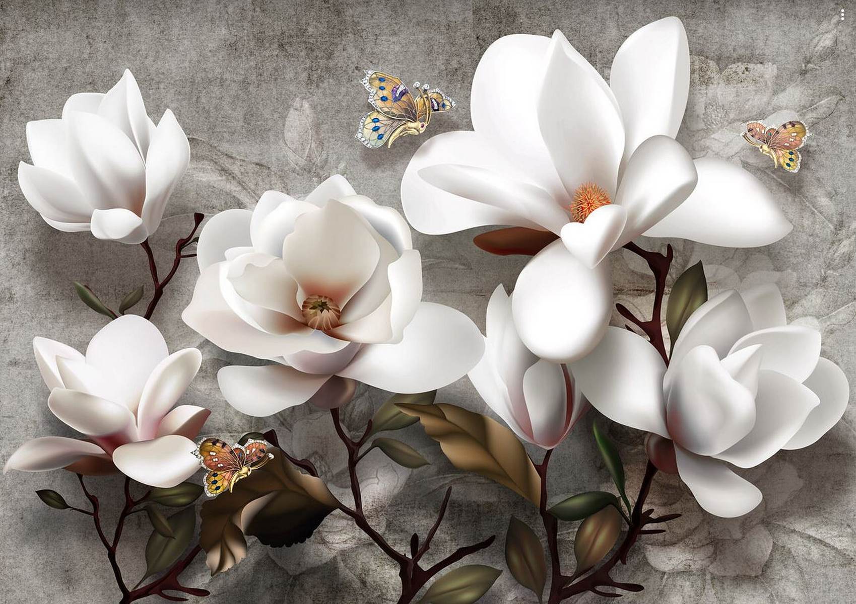 Magnolii albe cu efect 3D