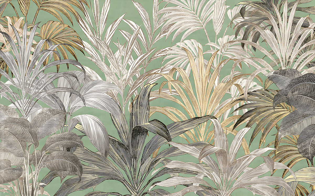 Frunze tropicale pe fundal verde