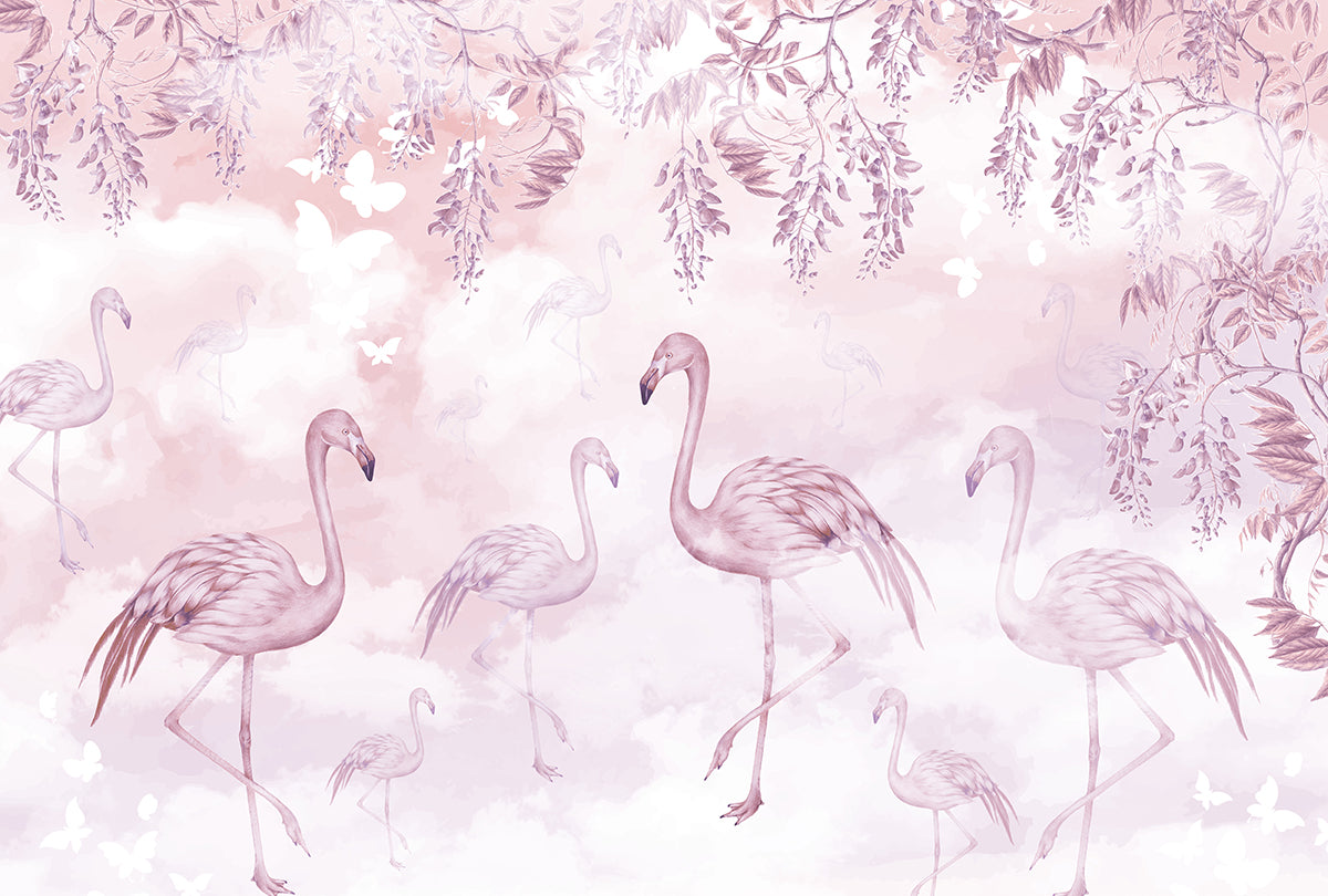 Flamingo roz în grădină pastel