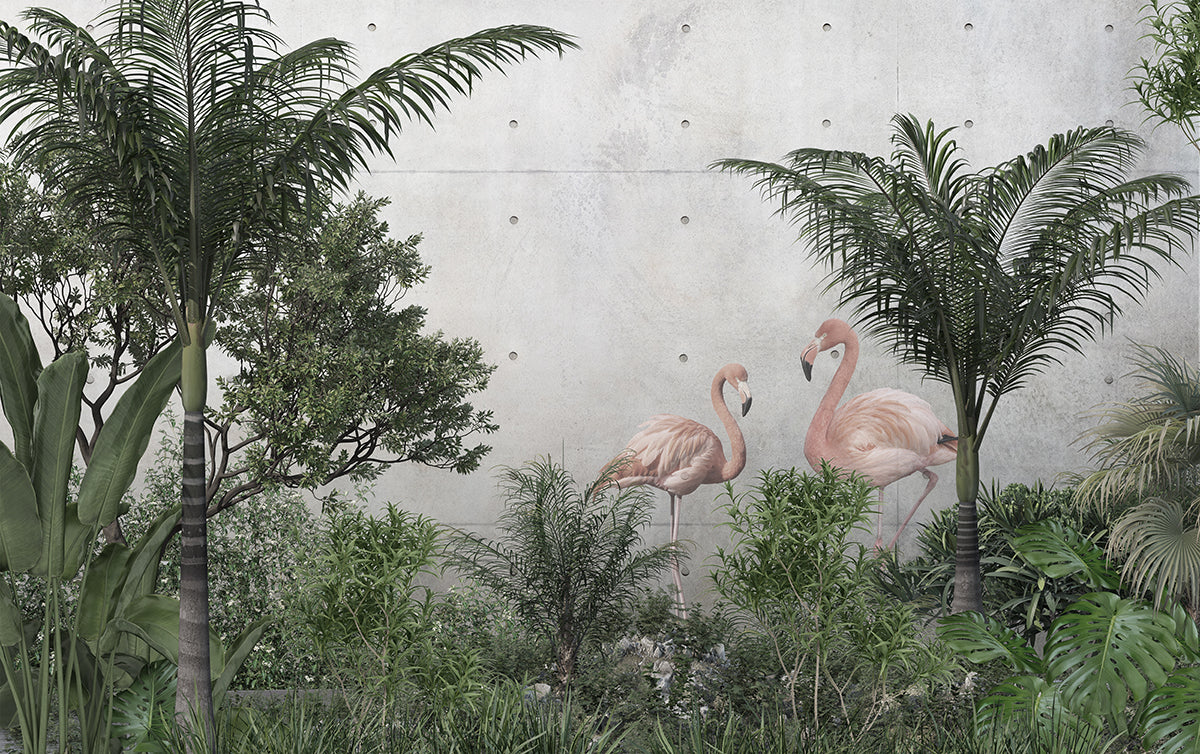 Flamingo roz în grădină tropicală