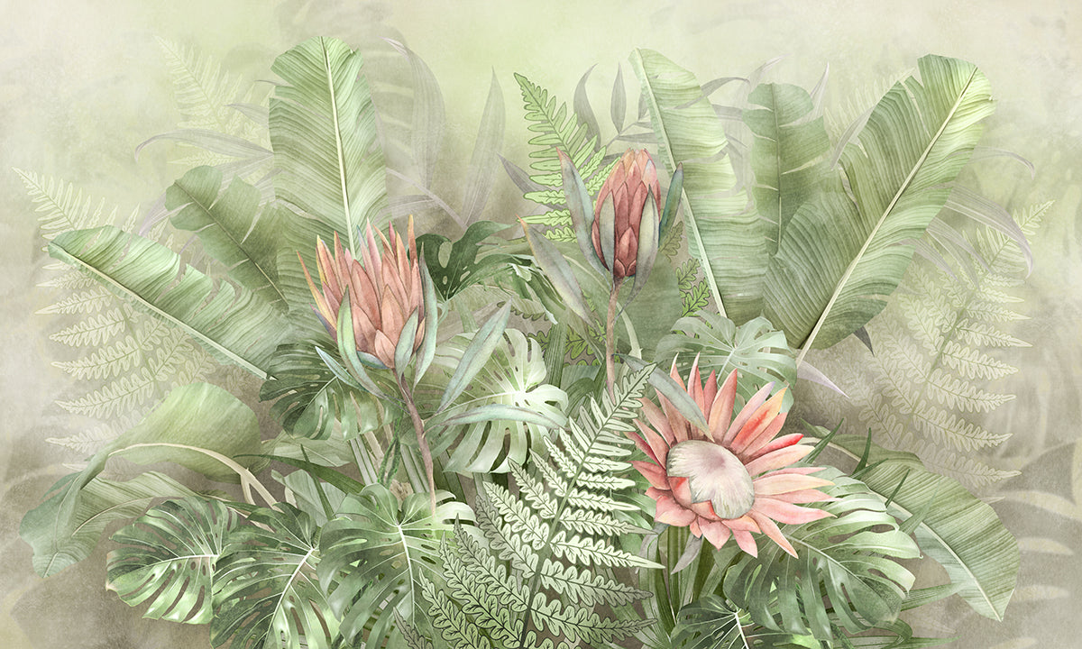 Flori tropicale verzi pastel