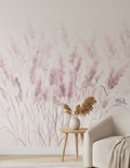 Ierburi roz pastel cu păsări delicate