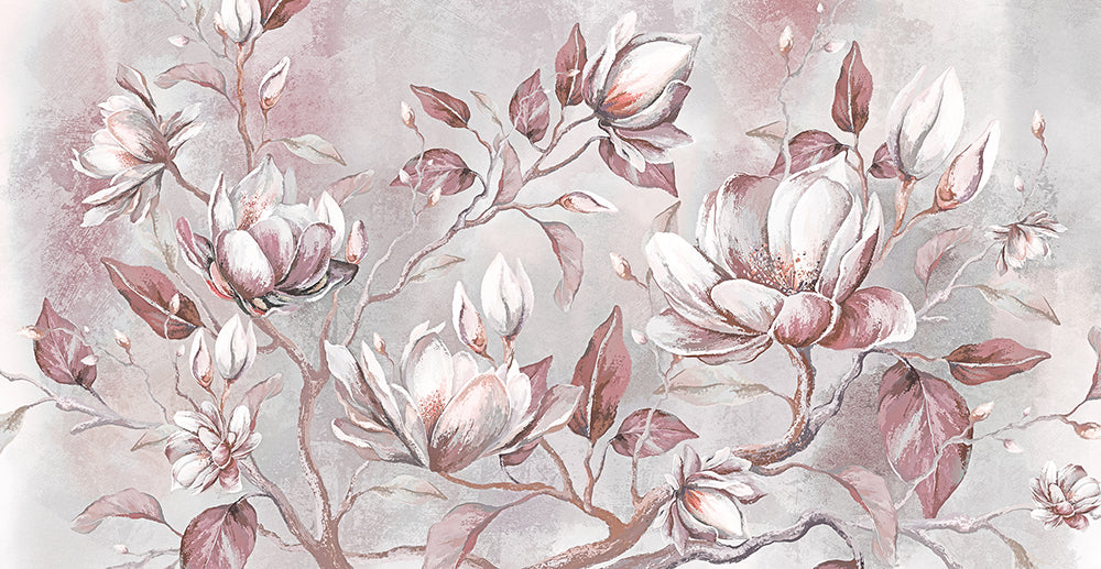 Magnolii roz pe fundal marmorat