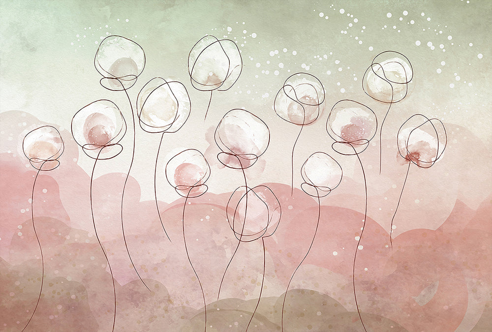 Flori circulare pe fundal pastel