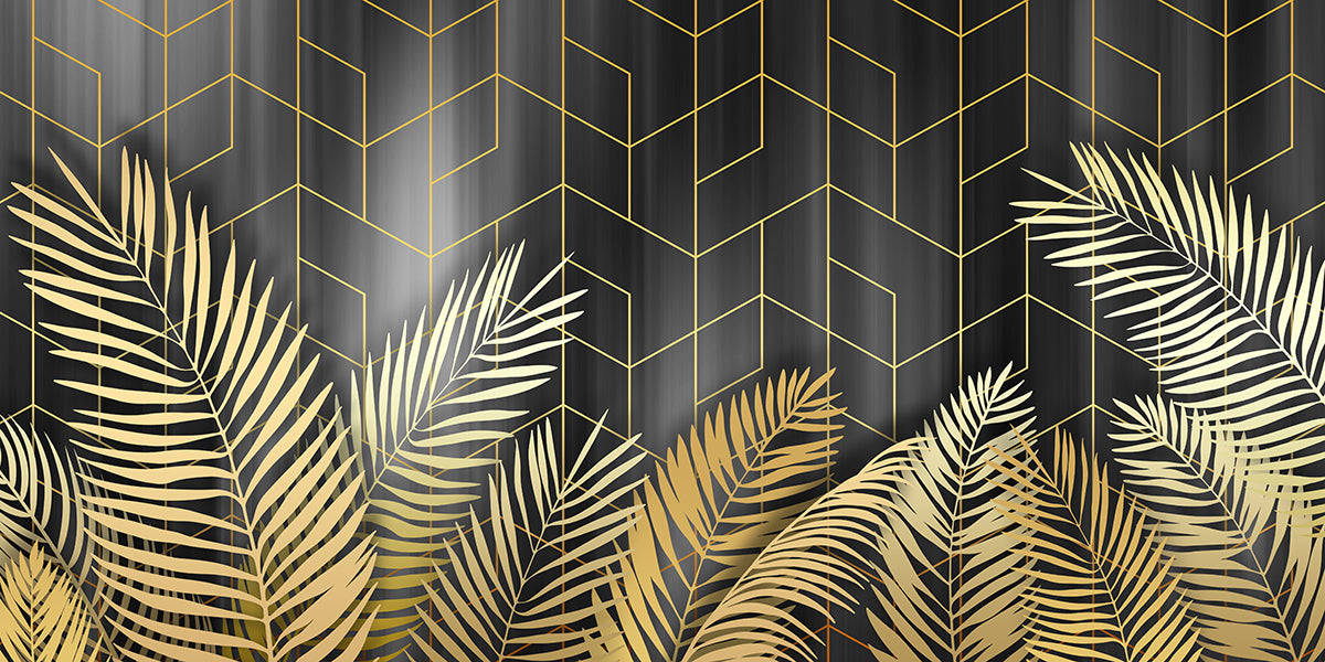 Frunze aurii pe fundal geometric
