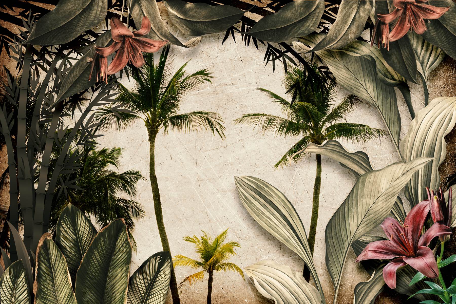 Junglă tropicală cu flori roz