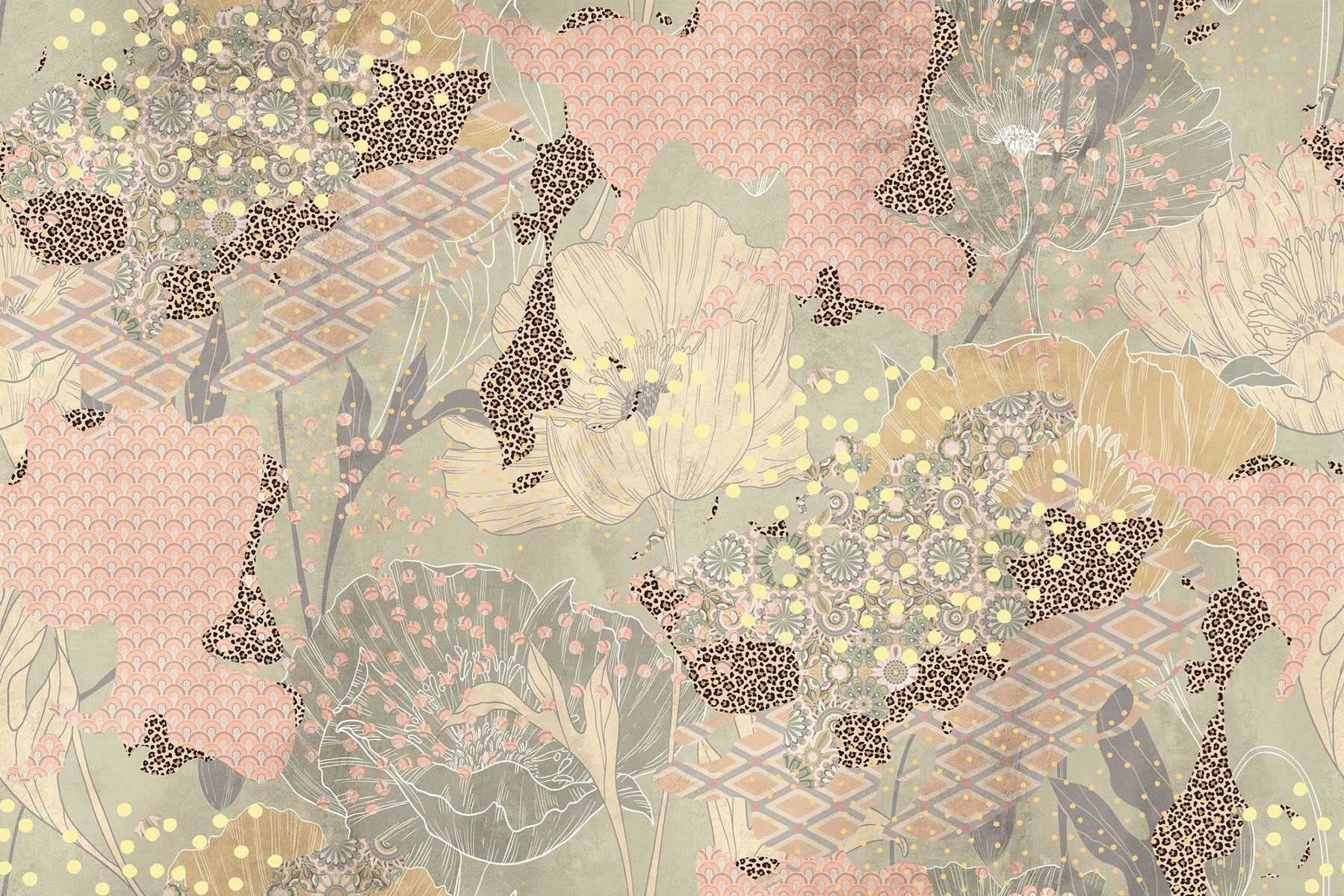 Florii abstracte pe colaj pastel