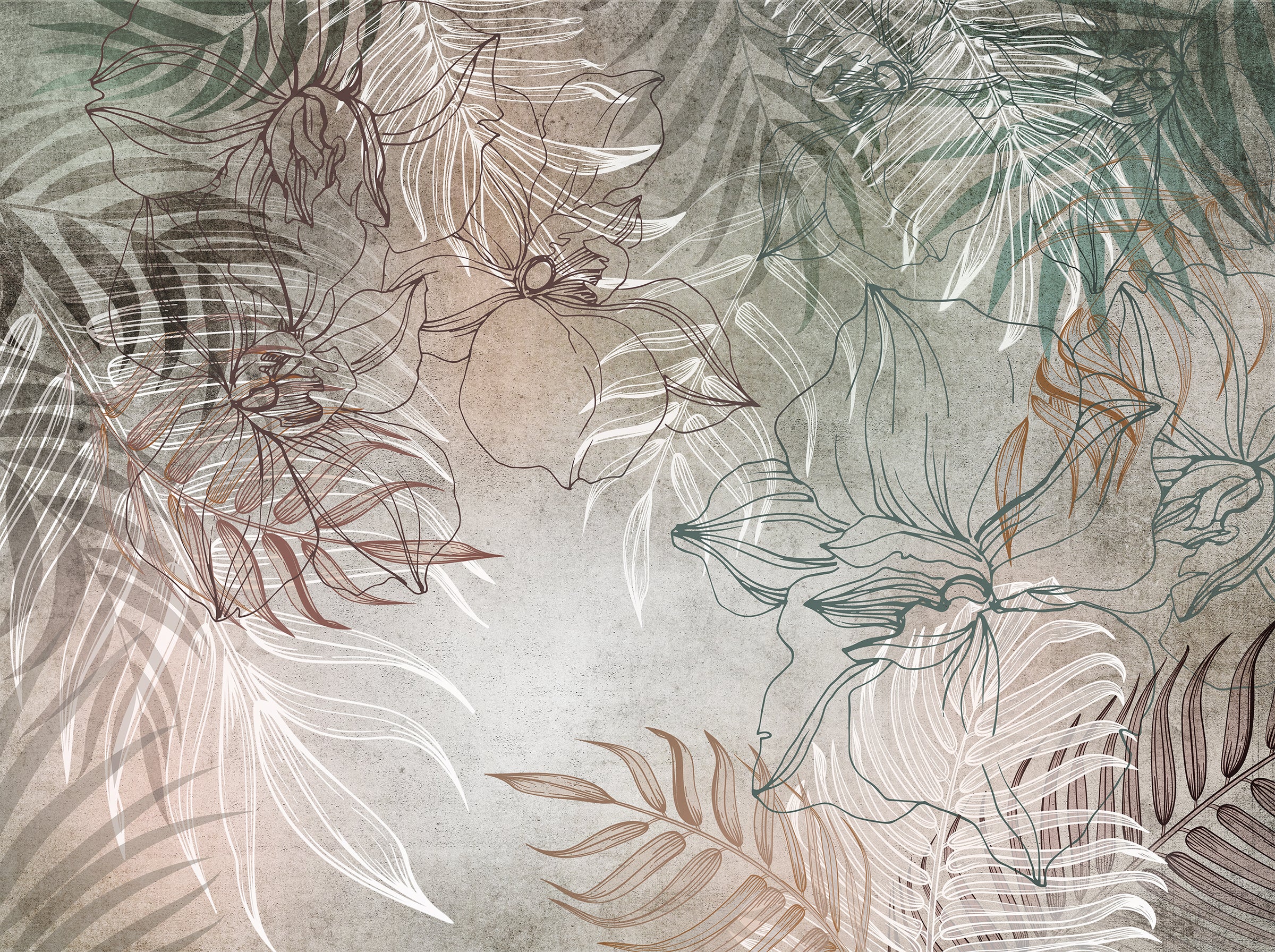 Flori tropicale liniare în tonuri naturale