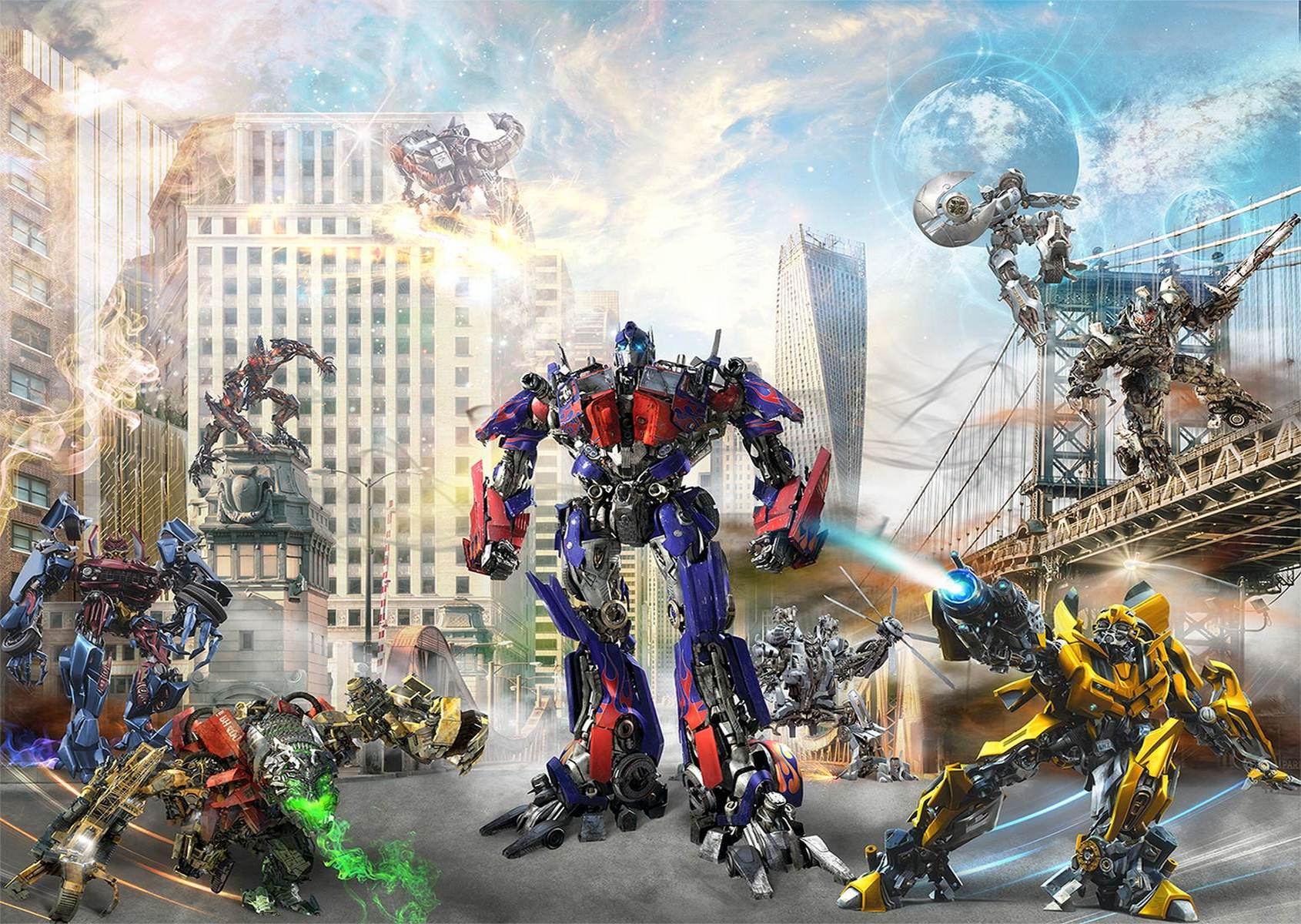 Roboți într-un oraș futurist