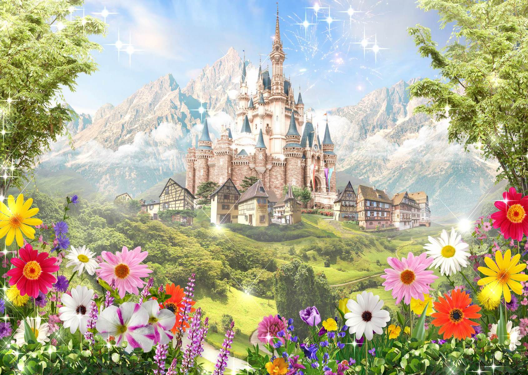 Castel de basm printre flori