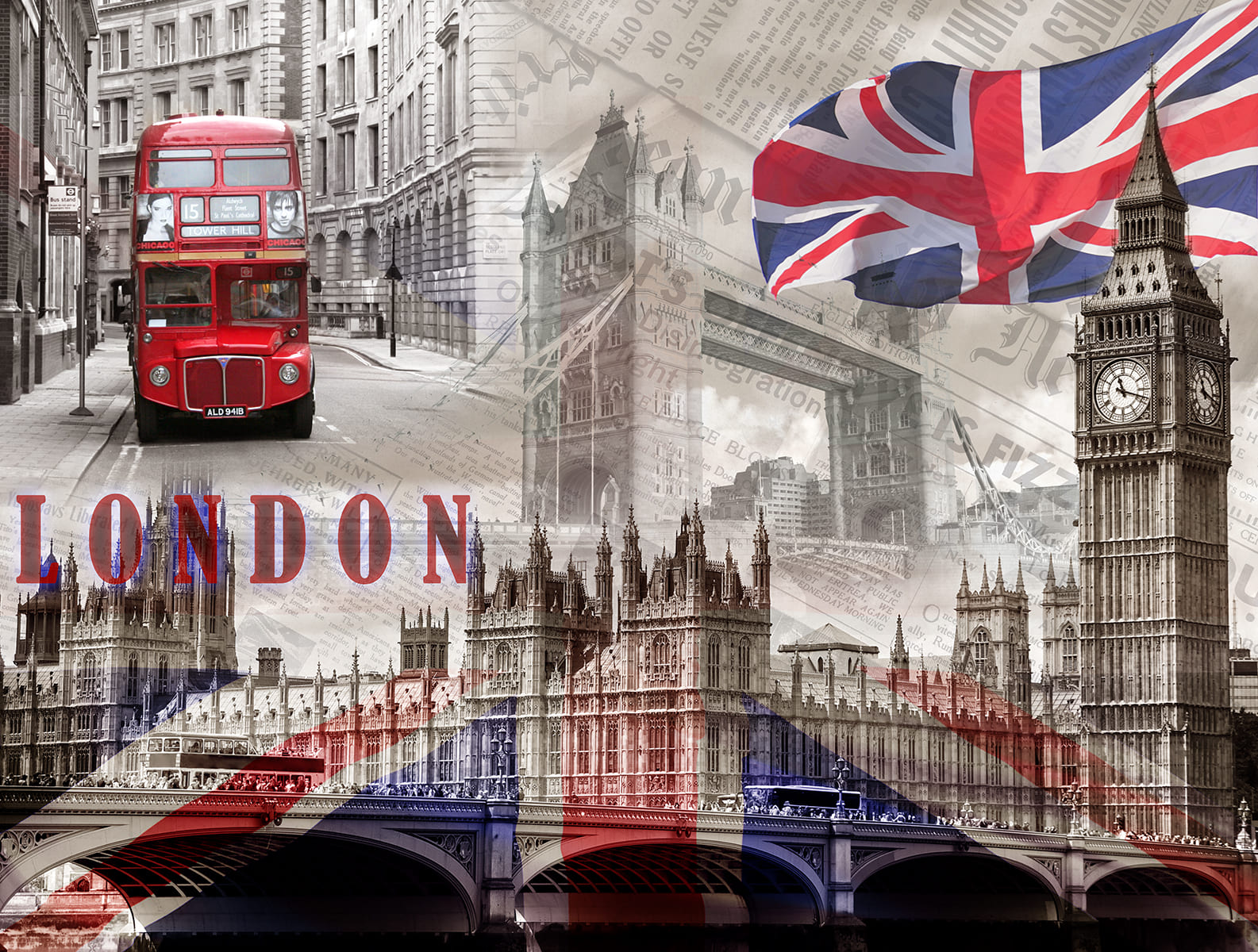 Londra vintage cu simboluri britanice