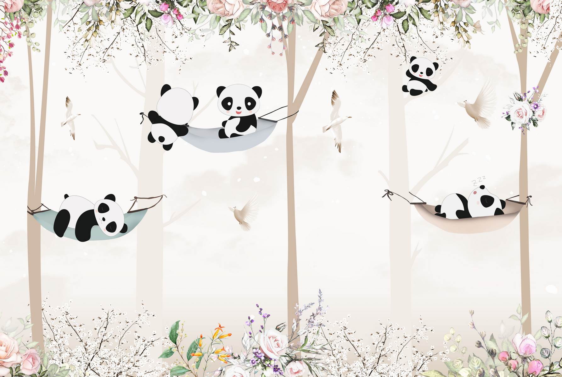 Panda în pădure florală