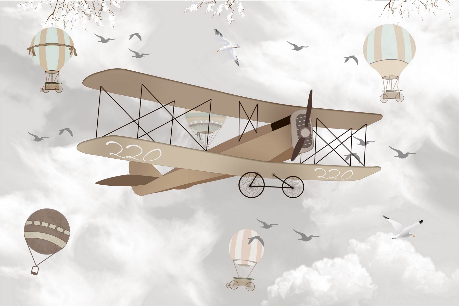 Avion retro printre nori