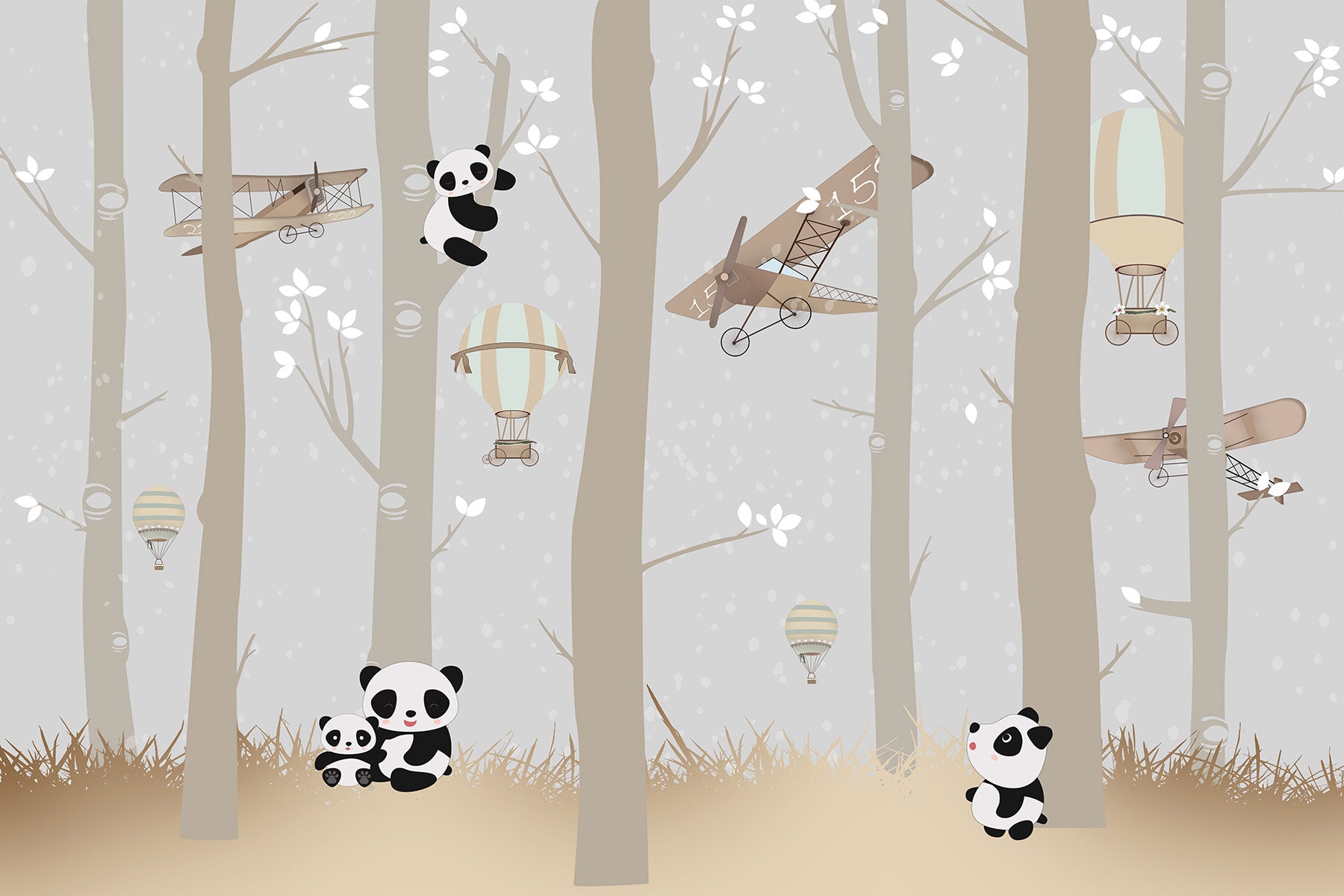 Panda în pădure de mesteacăn