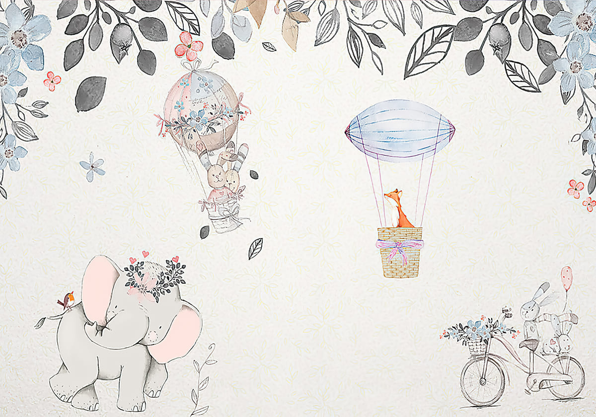 Elefant cu baloane și bicicletă florală