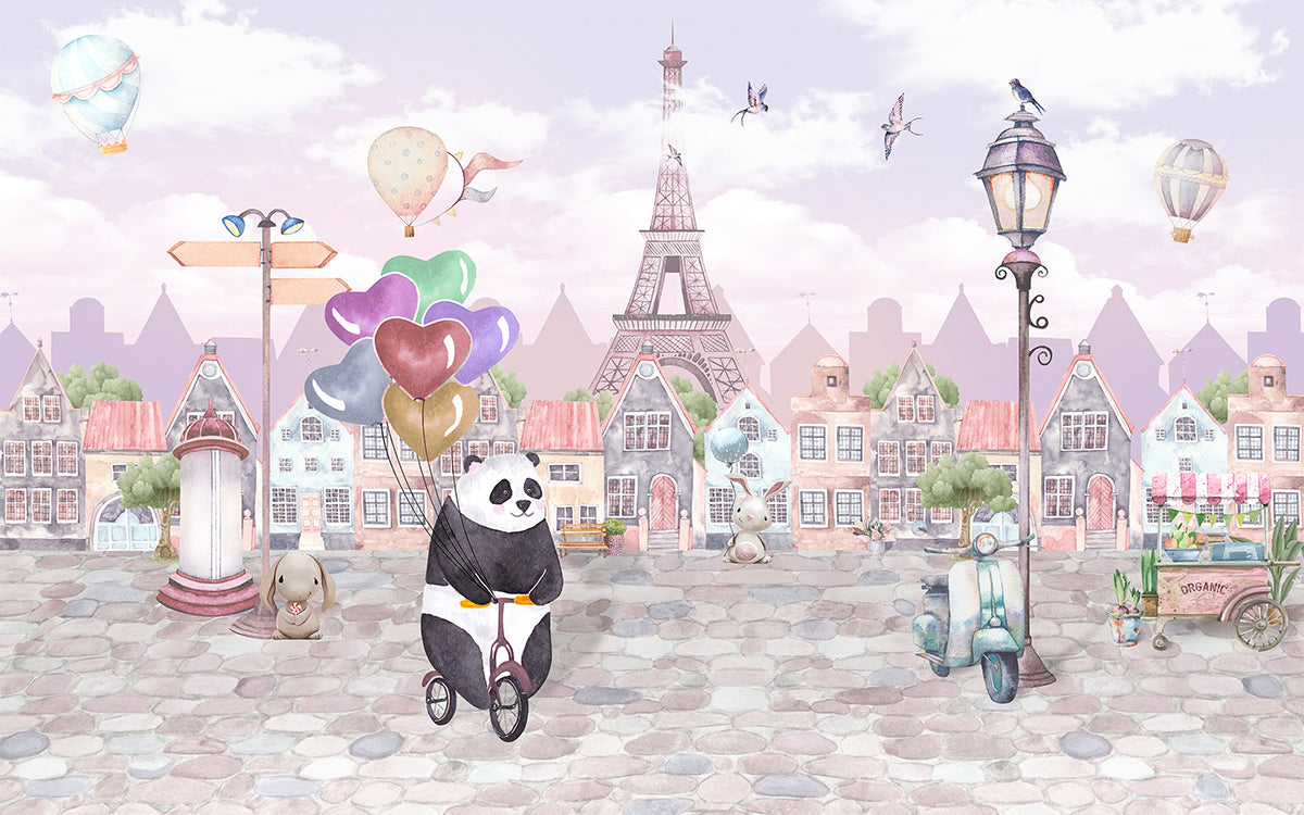 Panda cu baloane în Paris