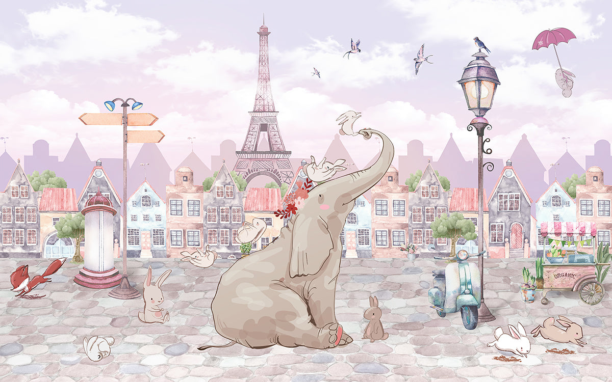 Paris cu elefant pastel