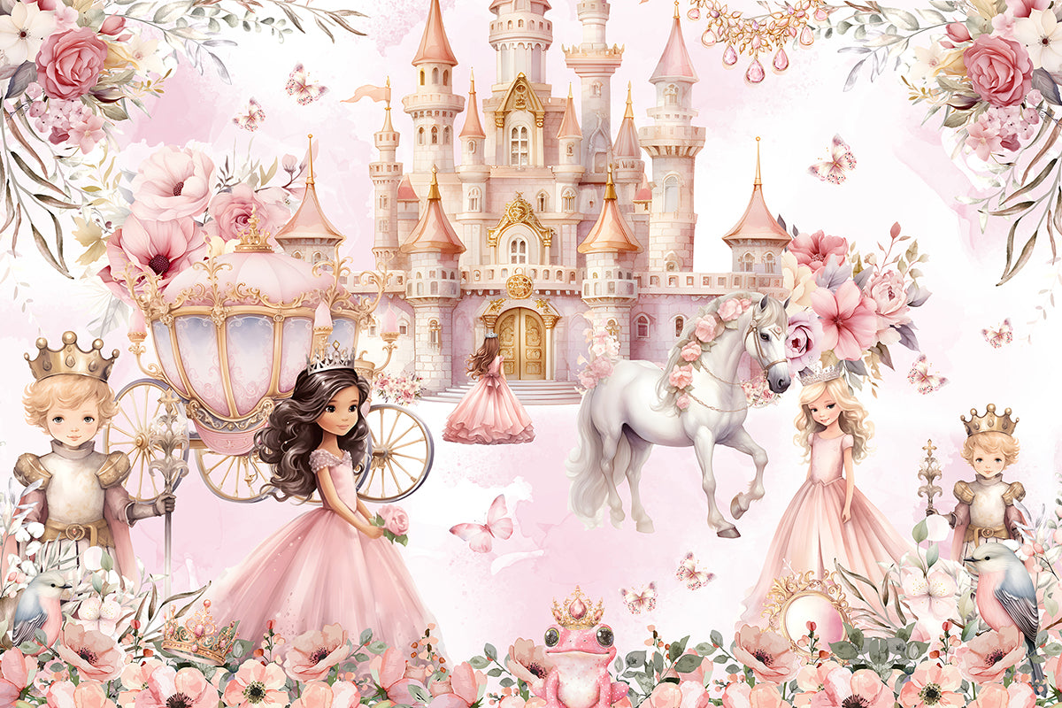 Castel roz cu prințese și unicorni