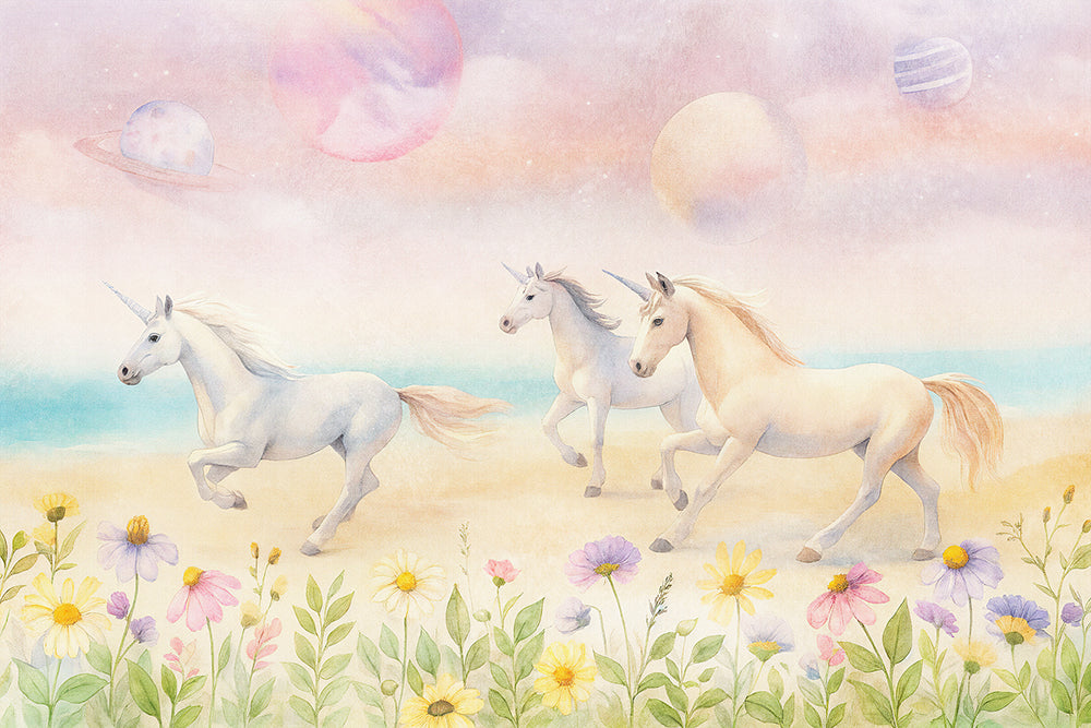 Unicorni alergând prin flori