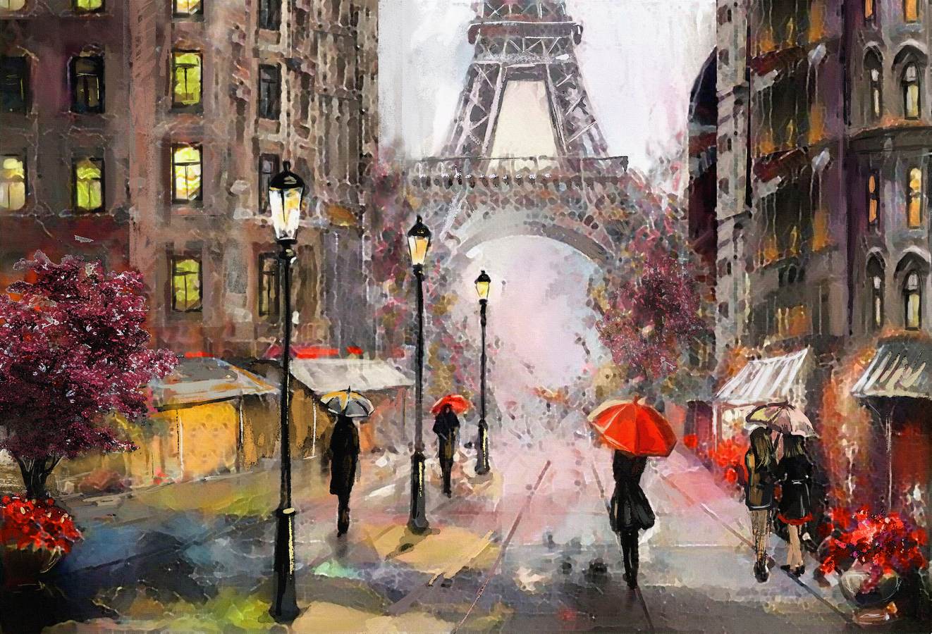 Paris romantic cu umbrele roșii