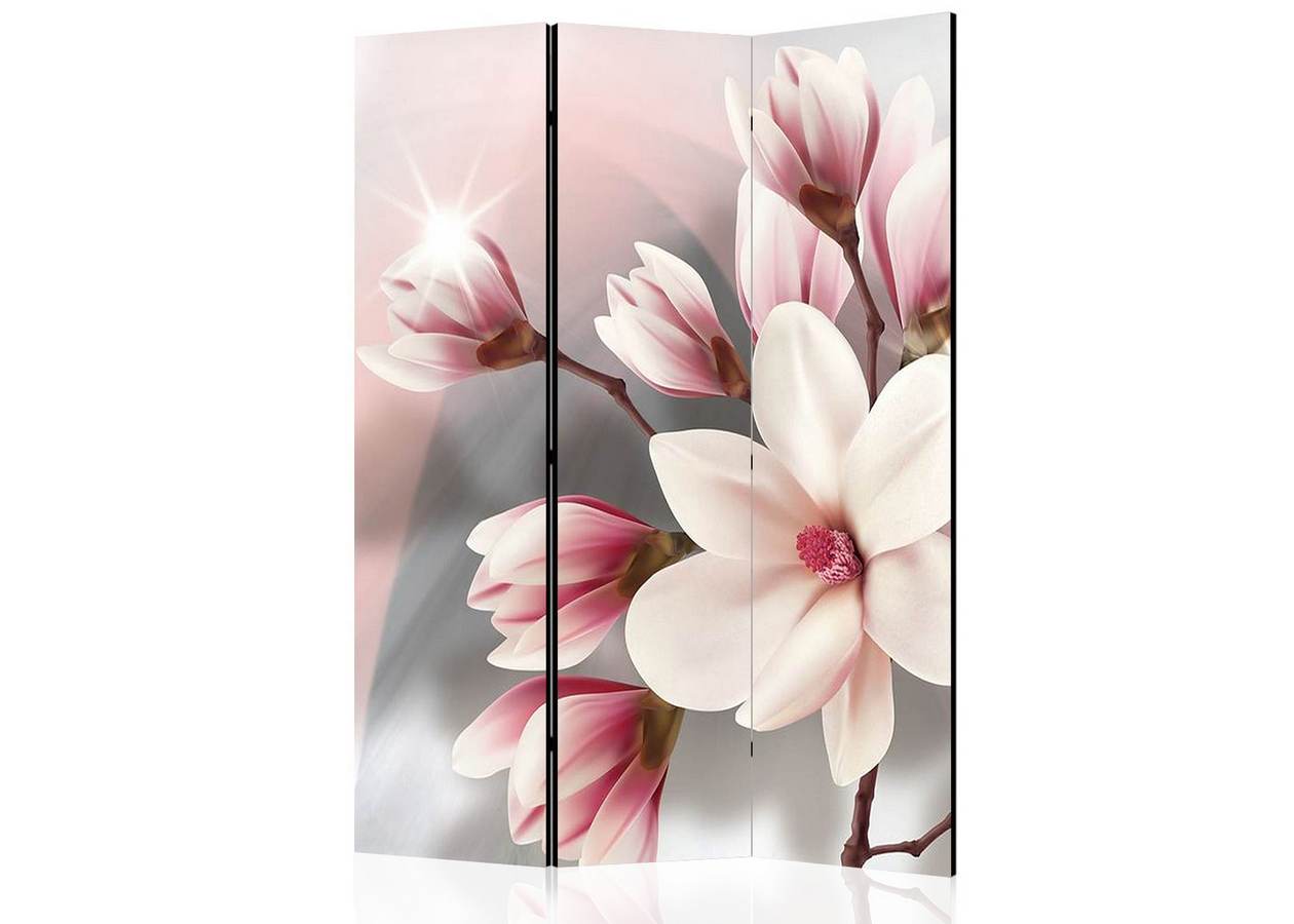 Detaliu paravan decorativ Magnolie roz în relief, imprimat față-verso