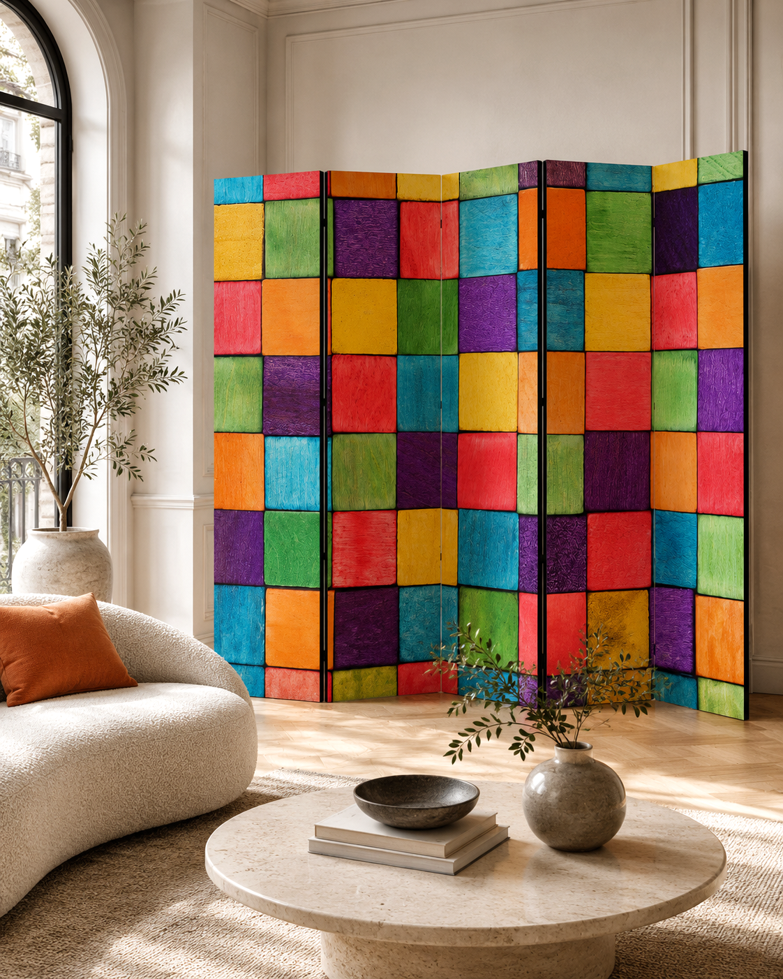 Paravan decorativ Mozaic geometric multicolor, vedere frontală