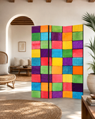 Detaliu paravan decorativ Mozaic geometric multicolor, imprimat față-verso