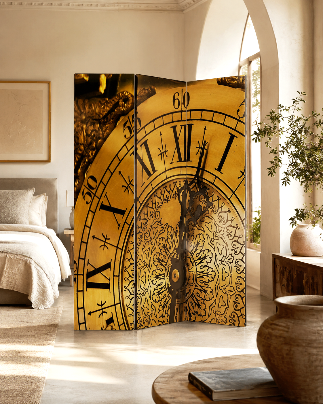 Paravan decorativ Ceas vintage cu cifre romane, vedere frontală